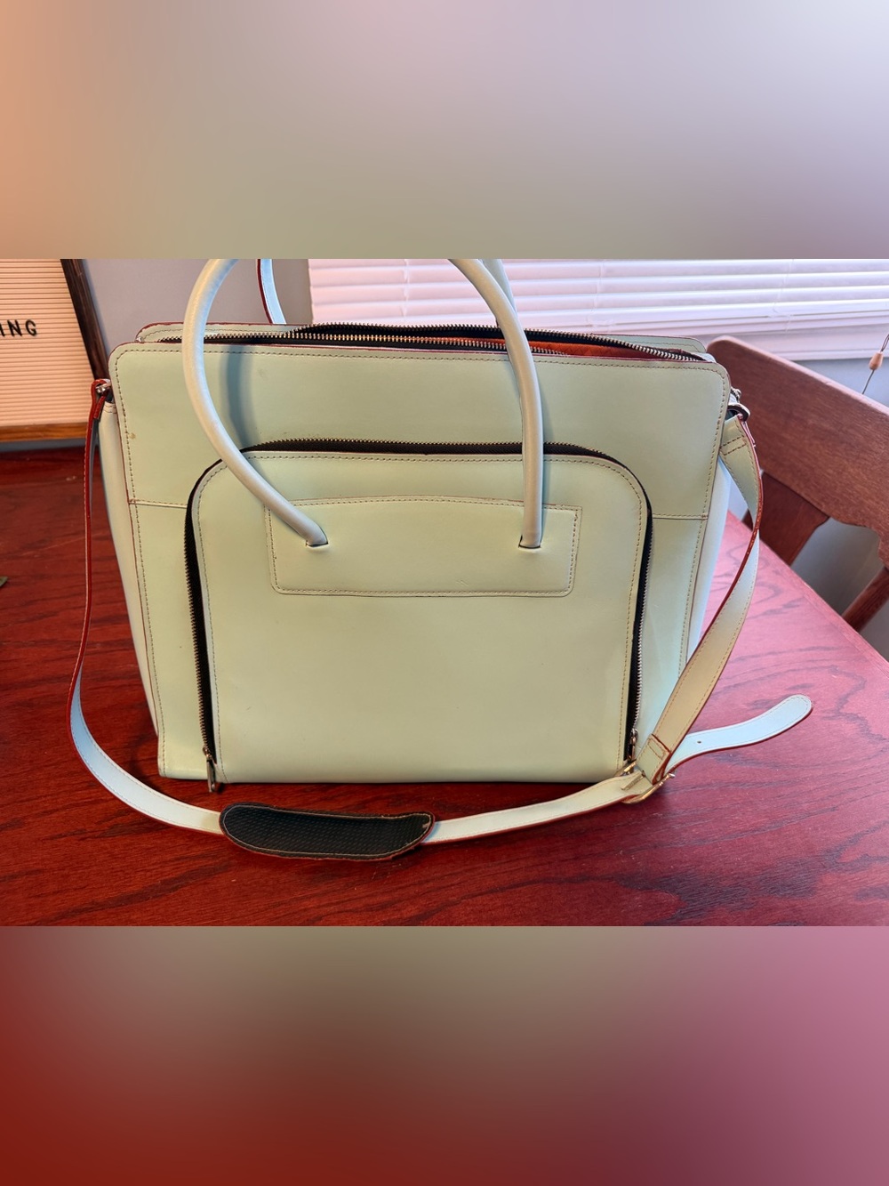 Henri Bendel discontinued West 57th Travel Briefcase - Sky Blue Saffiano Leather
